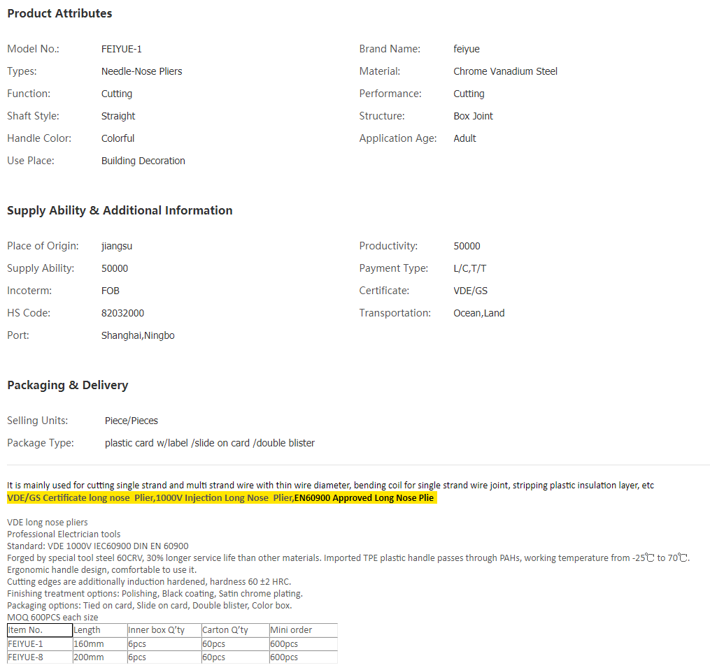 China VDE long nose pliers, High Quality VDE long .png