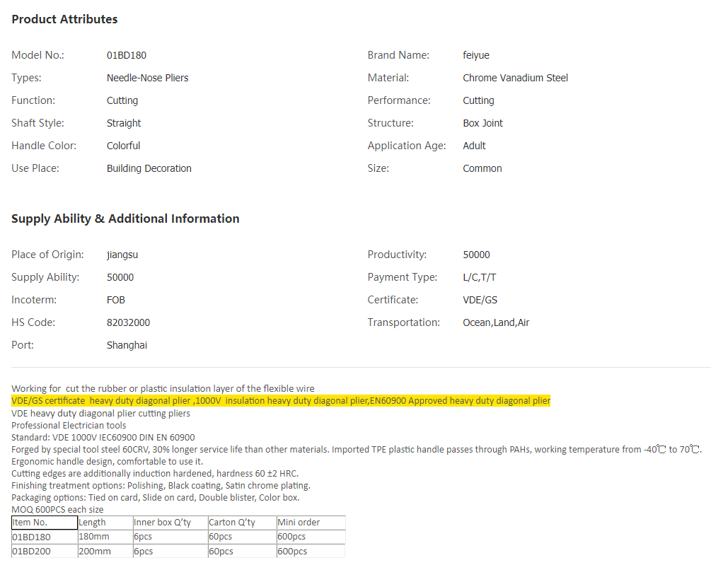 China 1000V insulation heavy duty diagonal plier, .png
