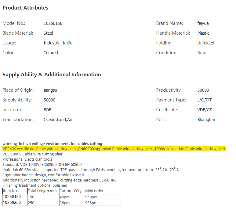 China VDE Cable wire cutting plier, High Quality V.png