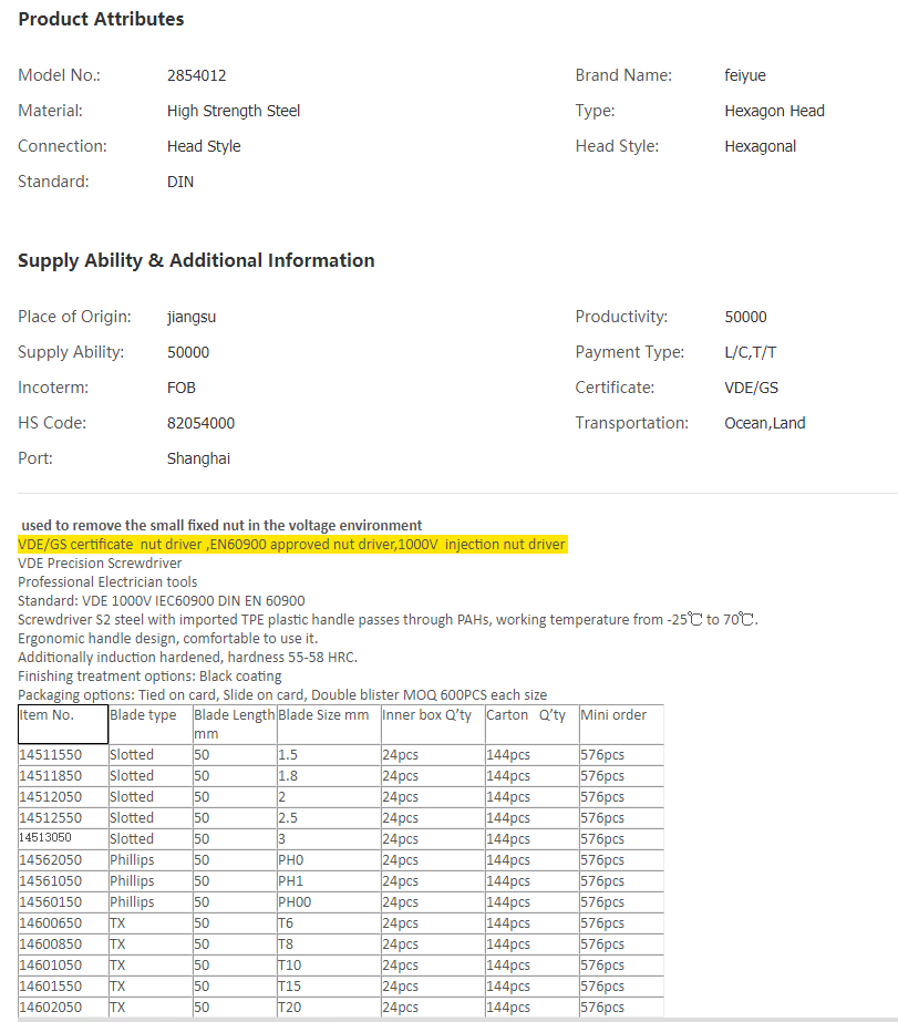 China VDE 1000v nut driver, High Quality VDE 1000v.png