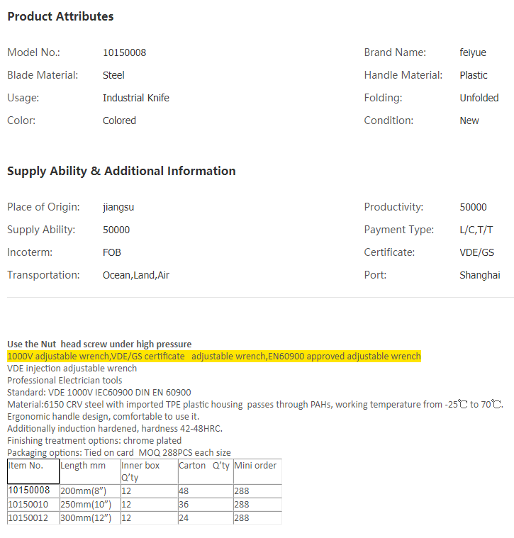China VDE injection adjustable wrench, High Qualit.png