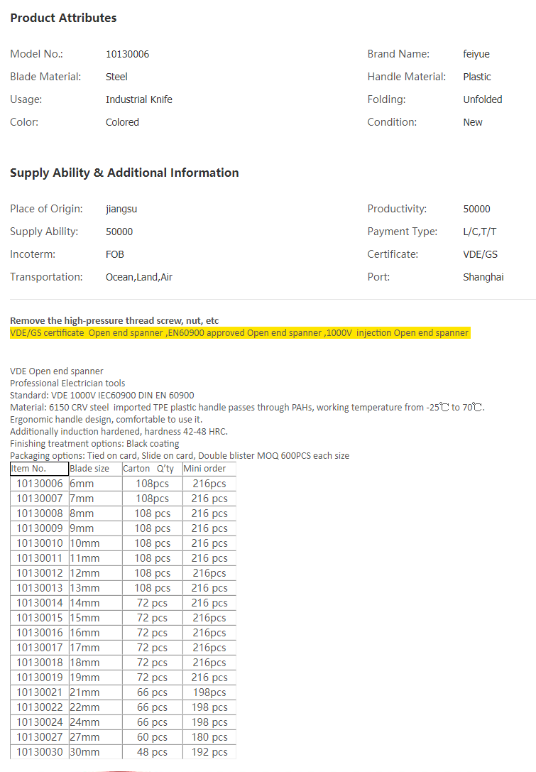 China VDE Open end spanner, High Quality VDE Open .png