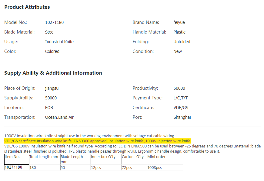 China VDE 1000V wire knife straight type, High Qua.png